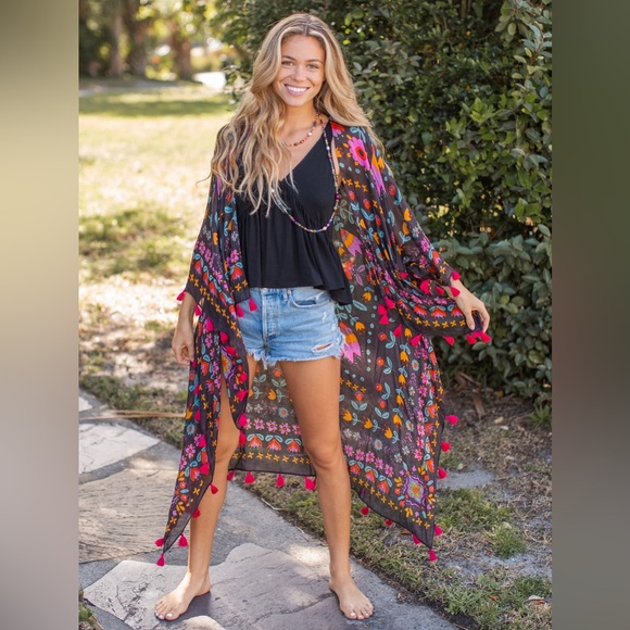 NWT Natural Life  Nandita Tassel Floral Kimono One Size - Picture 2 of 13